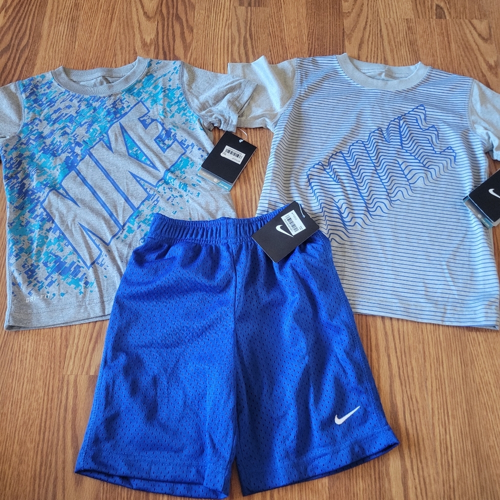 Nike Boys 4 Shirts Shorts Lot 3pc Royal NWT